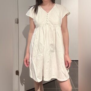 White Lace Trim Button-Front Nightgown